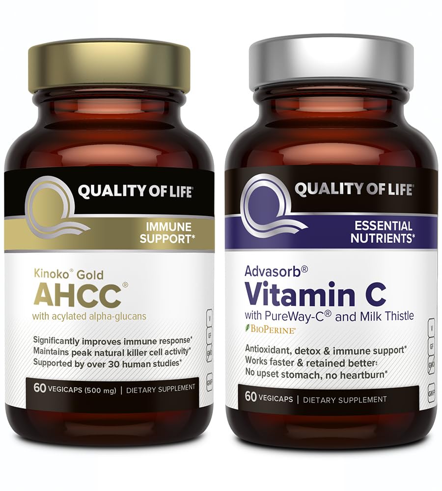 Calidad de vida AHCC Kinoko Oro y Advasorb Vitamina C - Immune Support Bundle