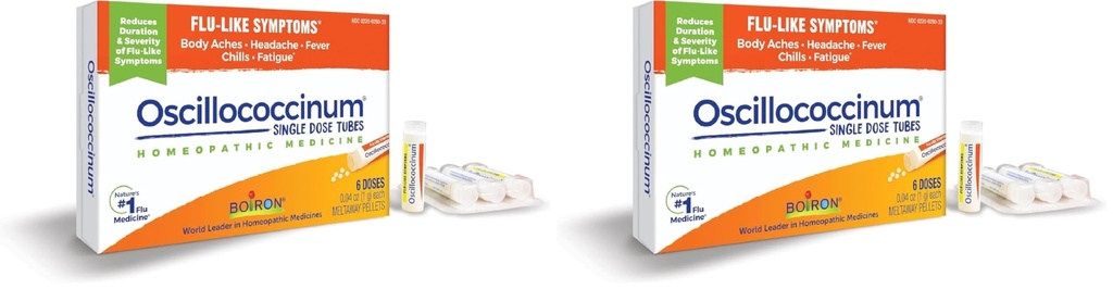 Boiron Oscillococcinum para el alivio de los síntomas de la gripe como los dolores corporales, dolor de cabeza, fiebre, píldoras y fatiga - 6 Conde (Pack of 2)