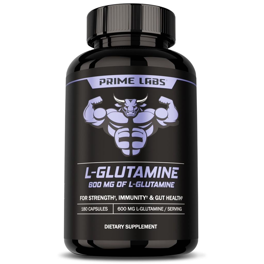 Prime Labs L Glutamine Capsules 600mg - Supports Strength, Muscle Recovery, Immunity, & Gut Health - Amino Acid Supplement - for Men &amp; Women