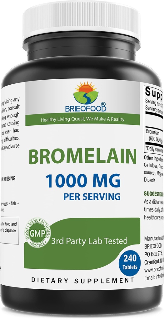 Brieofood Bromelain 1000mg por Serving 240 Tablets - Proteolytic Digestive Enzyme - Supports Healthy Digestion, Joint Health, Nutrient Absorption