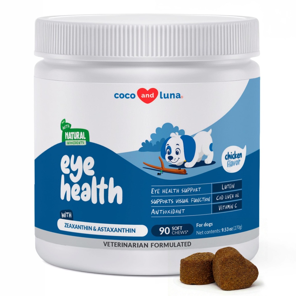 Soporte de ojos para perros - 90 Mandíbulas suaves - Suplementos de perros para visión, vitaminas de ojos para perros, con aceite de hígado de bacalao Antioxidante, suplemento de Omega perro, Omega 3 EPA y ácidos grasos DHA.