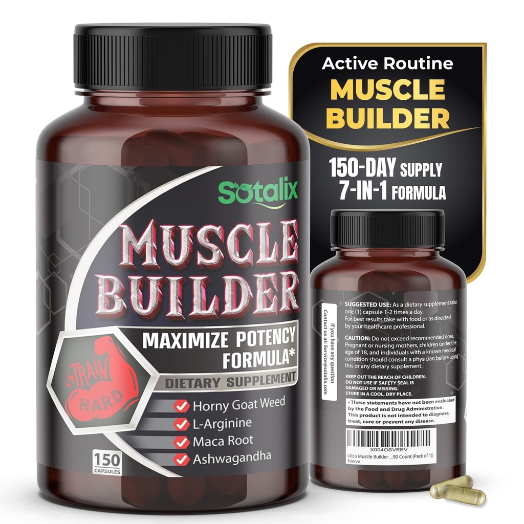 Suplemento del constructor de músculos ultra con L-Arginine & Tribulus – Soporte de entrenamiento deportivo – 150 cápsulas (provisión de 150 días)