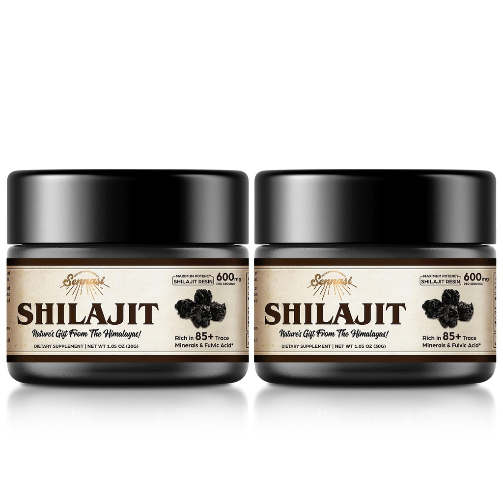 Shilajit Puro Himalayan Orgánica Shilajit Resin - 600mg Máxima Potencia Natural Shilajit Resin con 85+ Minerales Trace & Ácido Fulvico para la Energía, Apoyo Inmunitario, 30 Gramos (2 Pack)