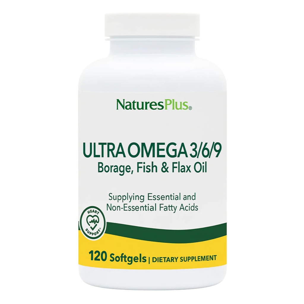 Natures Plus Ultra Omega 3 6 9-1200 mg, 120 Softgels - Aceite de Borage, Aceite de Pesca, Suplemento de aceite de Flax - Sin gluten - 120 Serviciones