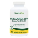 Natures Plus Ultra Omega 3 6 9-1200 mg, 120 Softgels - Aceite de Borage, Aceite de Pesca, Suplemento de aceite de Flax - Sin gluten - 120 Serviciones