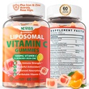 Liposomal Vitamina C 1000mg Gummies para Adultos - Vitamina C Chewable with Elderberry, Zinc &amp; 8mg Iron, Sugar Free Vit C Suplementos, Daily Immune Support Gummies for Energy, Collagen Booster 60 Condes