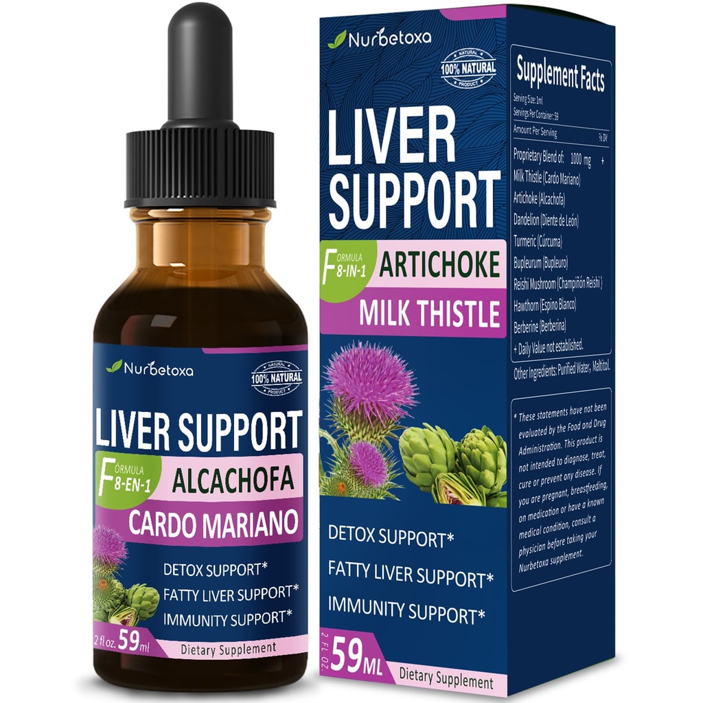 Milk Thistle " Artichoke Extract Liver Support Drops for Fatty Liver, Alcachofa, Curcuma y Cardo Mariano para el Higado Graso, Berberina para Bajar de Peso, Liver Detox " Repair Formula.2oz