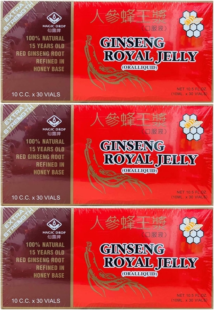 3 cajas Magic Drop Ginseng Royal Jelly (30 Vials), Total 90 Vials