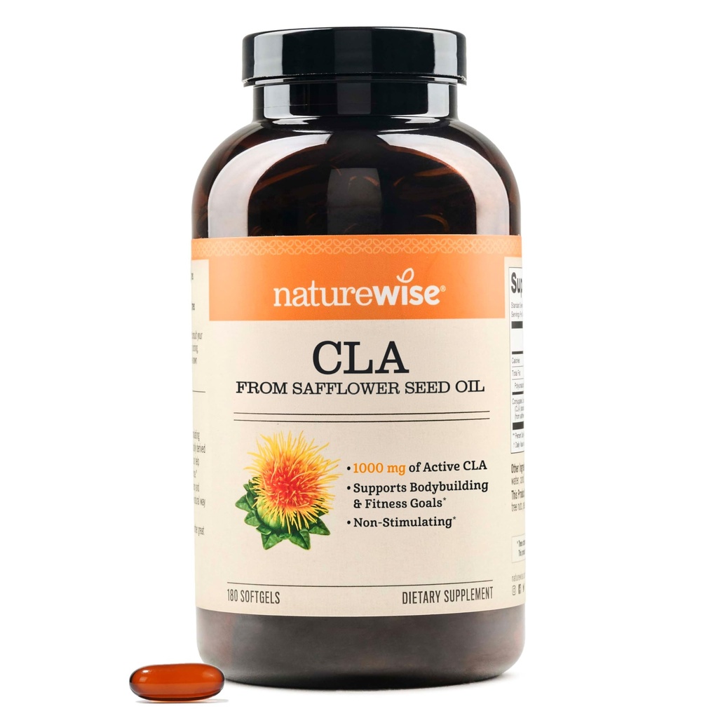 NatureWise CLA 1250 - Suplemento de ácido linoléico conjugado para mujeres y hombres, no estimulante, apoya el peso saludable, los objetivos de fitness - no GMO, sin gluten - 180 Softgels[2-Month Supply]