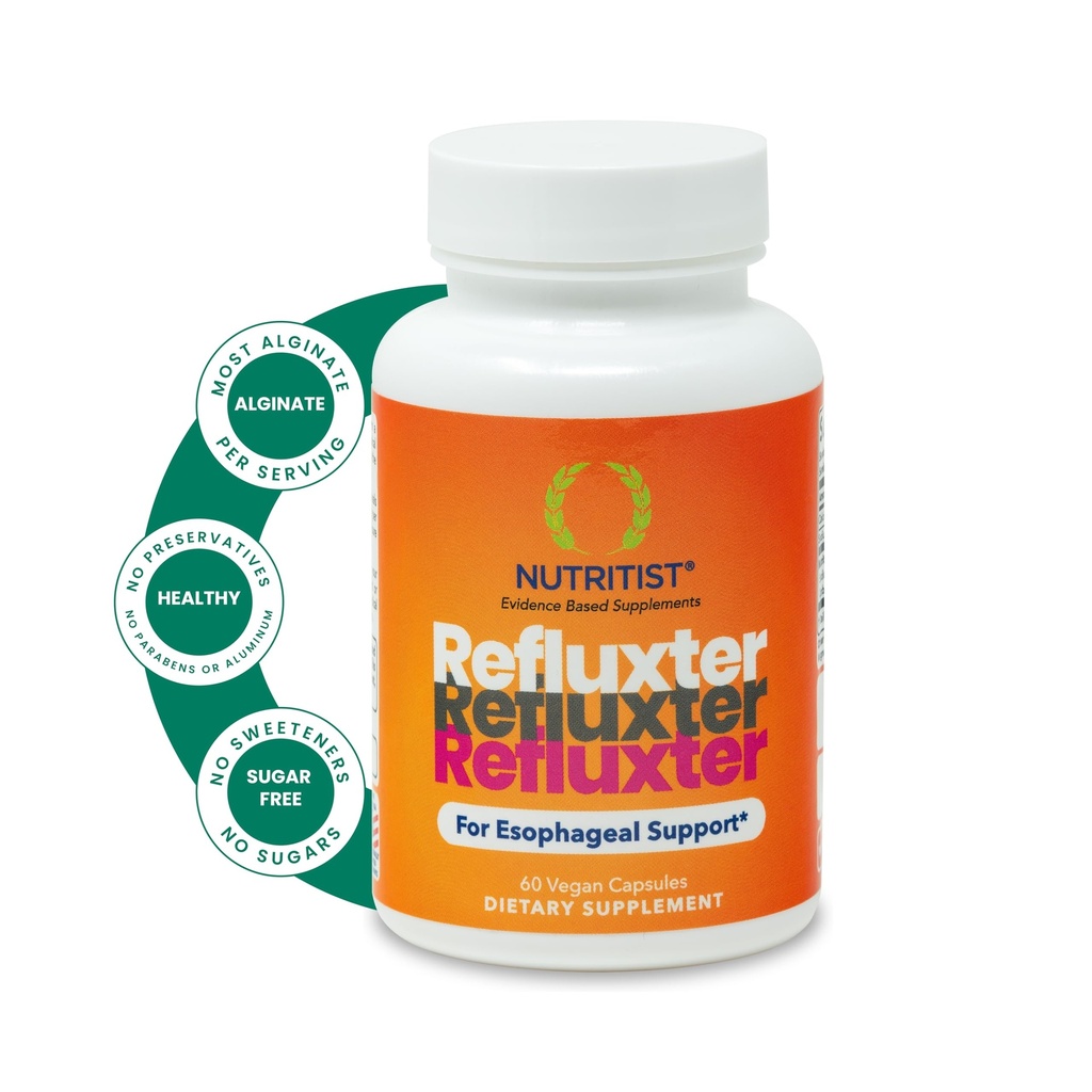 Refluxter Sodium Alginate Capsules – Natural Acid Reflux & GERD Relief Supplement. Soporta LPR, Reflujo silencioso, acidez cardiaca, indigestión. Terapia alginada. Alginato de sodio. 60 cápsulas Vegan