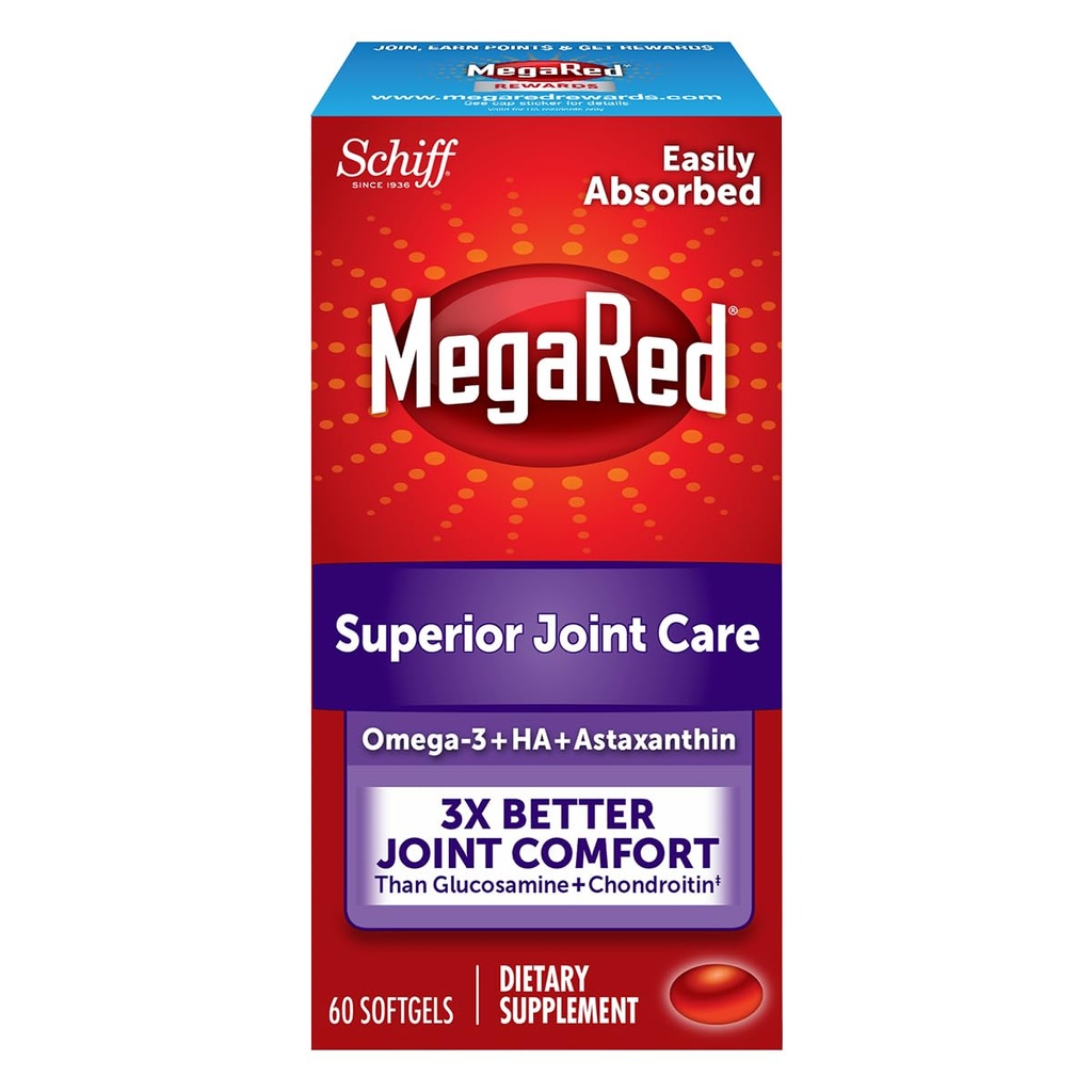 Omega-3 Krill Oil and Joint Supplement - Megared Joint Care 60 softgels - EPA/DHA ácidos grasos, Antioxidantes, ácido hialurónico, No pescado burp aftertaste as with Fish Oil