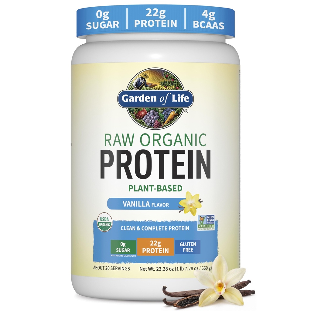 Garden of Life Protein Powder, Vegan Protein Powder, BCAA, Probiotics " Digestive Enzymes, Gluten " Lactose Free, Vanilla, 1.5 LB