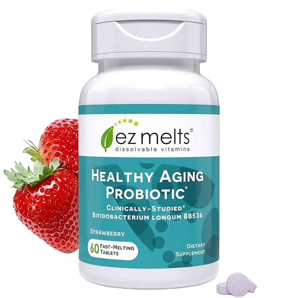 EZ Melts Dissolvable Healthy Aging Probiotic, Bifidobacterium Longum BB536 (2 Billion CFU), Sugar-Free, Probiotics for Women &amp; Men 50+, 2-Month Supply - 1 Pack