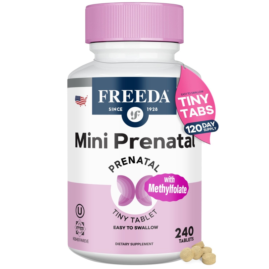 LIBERTAD Mini Vitamina Prenatal - Prenatal de Kosher -Tiny Easy to Swallow Tablets - Vitaminas prenatales con Hierro, Ácido Fólico Prenatal/Folato, Vitamina D - Multivitamínico Prenatal para Mujeres Embarazadas (240)