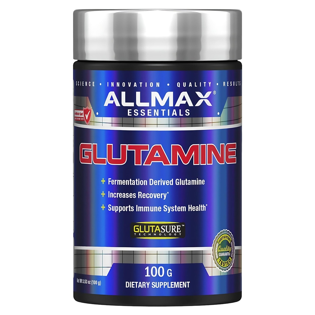 ALLMAX Essentials GLUTAMINE - 100 g Powder - Fermentation-Derived Glutamine - Aumenta la recuperación &amp; soporta Immune System - Gluten Free & Vegan - 20 Servings