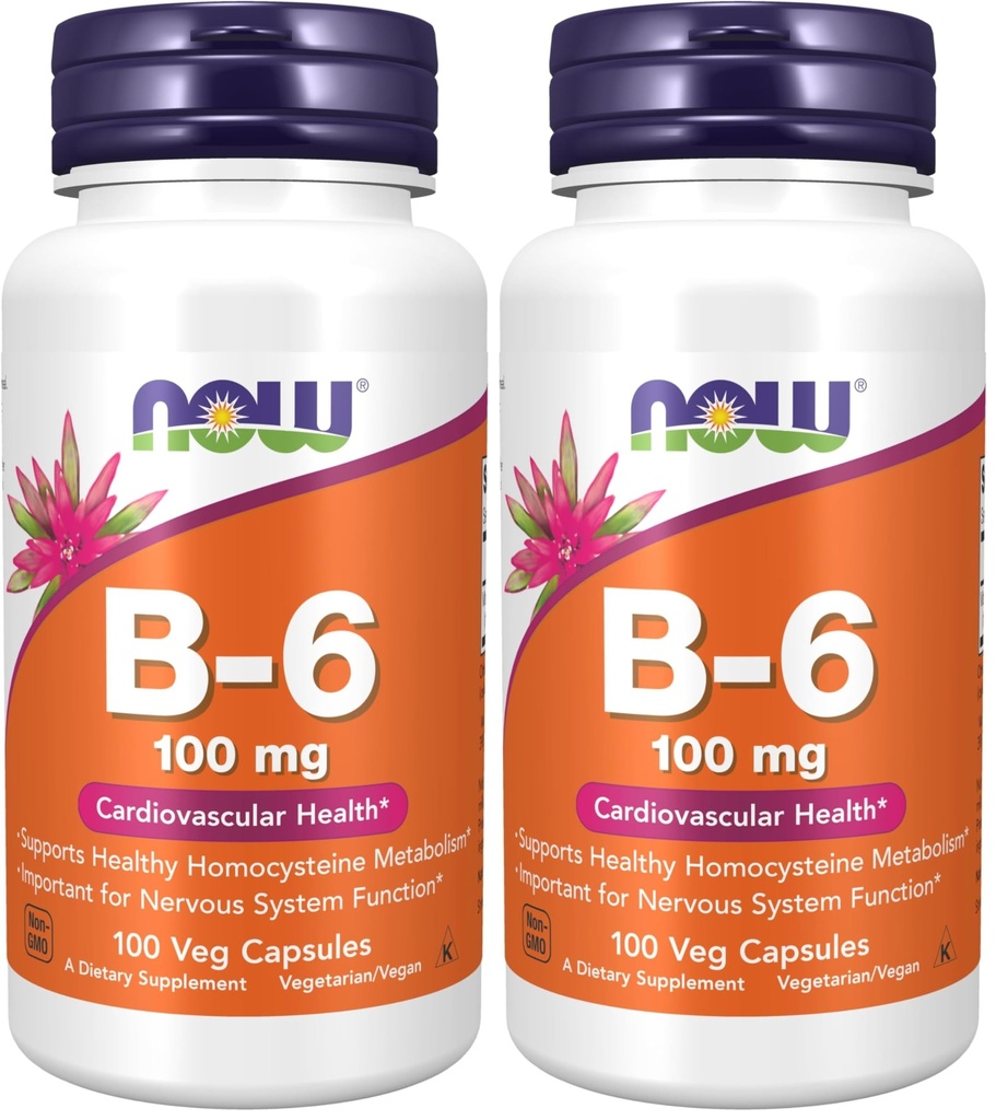 AHORA Suplementos, Vitamina B-6 (Pyridoxine HCl) 100 mg, Salud Cardiovascular*, 100 cápsulas Veg (Pack of 2)