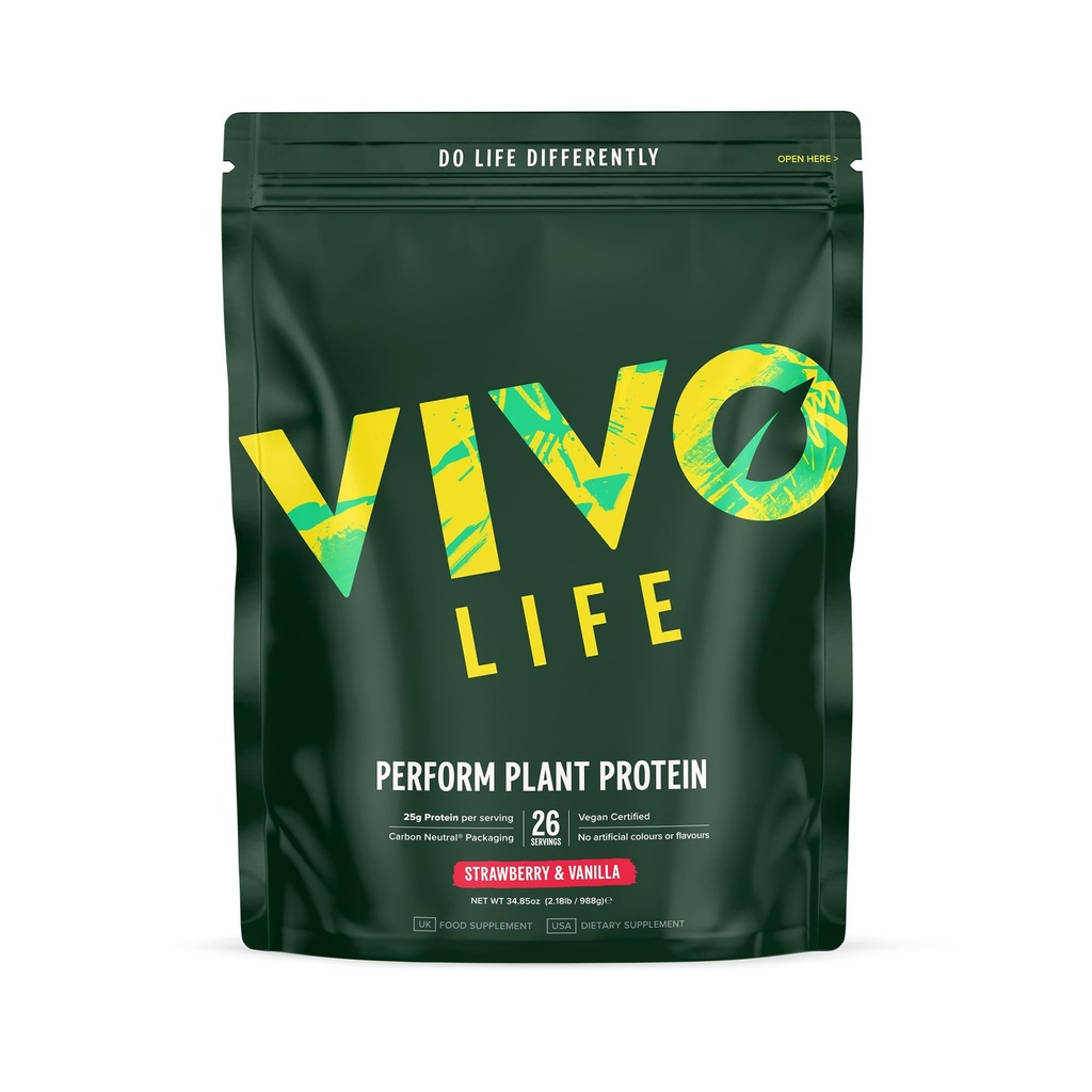 Vida de Vivo Realizar Polvo de Proteína Planta - Pea &amp; Hemp Protein Blend con BCAA (34.85 oz, Fresa y Vainilla)