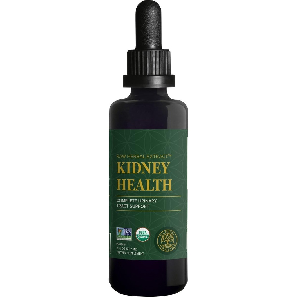 Global Healing USDA Organic Kidney Health with Cranberry & Hydrangea - Kidney Cleanse Liquid Supplement " Stones Dissolver for Urinary Health - Detox " Repair Formula for Bladder Control - 2 Fl Oz