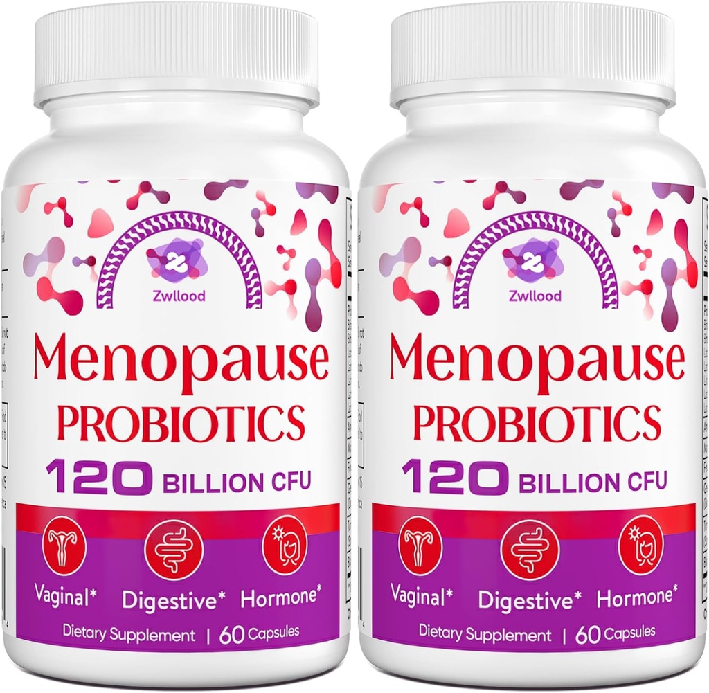 Suplementos de la menopausia para mujeres, 120 millones de probióticos de la CFU para mujeres, suplementos probióticos naturales para los flashes calientes de la menopausia, sudaderas nocturnas, mudas y hormona - 120 cápsulas herbales