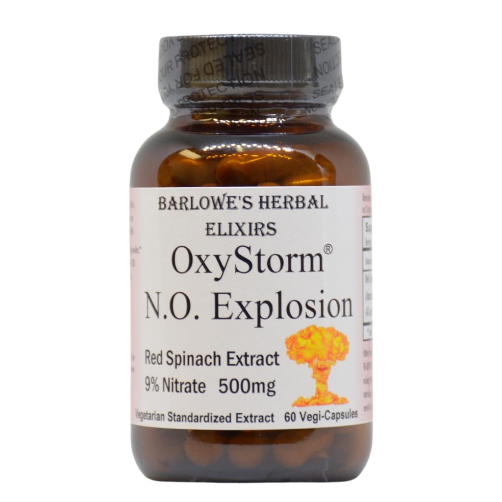 Barlowe's Herbal Elixirs OXYSTORM® N.O. Explosion ¦ Red Spinach Extract 9% ← Natural Nitric Oxide Booster  500mg Per Capsule ← 60 Vegan Capsules ← Sin oxalatos, Stearate-Free, Glass Bottled