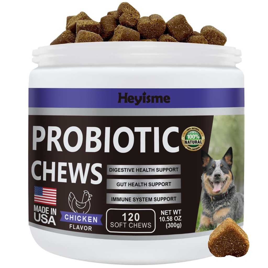 Probióticos para perros, mejorar el equilibrio de la levadura, picazón de las orejas de la piel, salud de la cuna, alergias, inmunidad, probióticos de perros y enzimas digestivas con prebióticos - reducir la diarrea (Chicken, 120 chews)