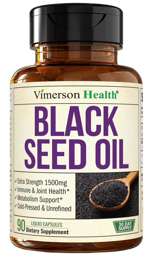 Aceite de semilla negro - Cold Presionado de semillas negras cápsulas de aceite - Proporciona vitamina E &amp; Omega 3 6 9 - alta potencia (1500 mg) para el soporte conjunto de inmune, antioxidantes, digestión, uñas de piel de pelo - Vegan 90 caps