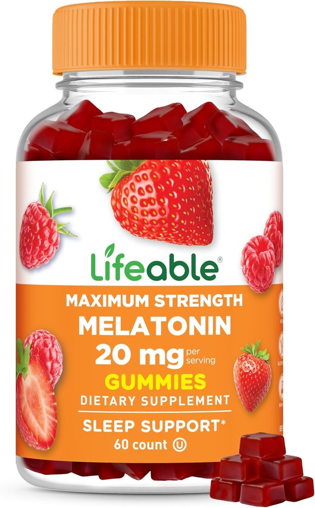 Lifeable Melatonin 20mg Gummies ← Gran Tasting Sleep Supplement for Adults Silencio May Help Falling and Staying Asleep ¦ Vegetarian Sleep Gummies for Adults, Hombres, Mujeres 60 Melatonin Gummies 20mg