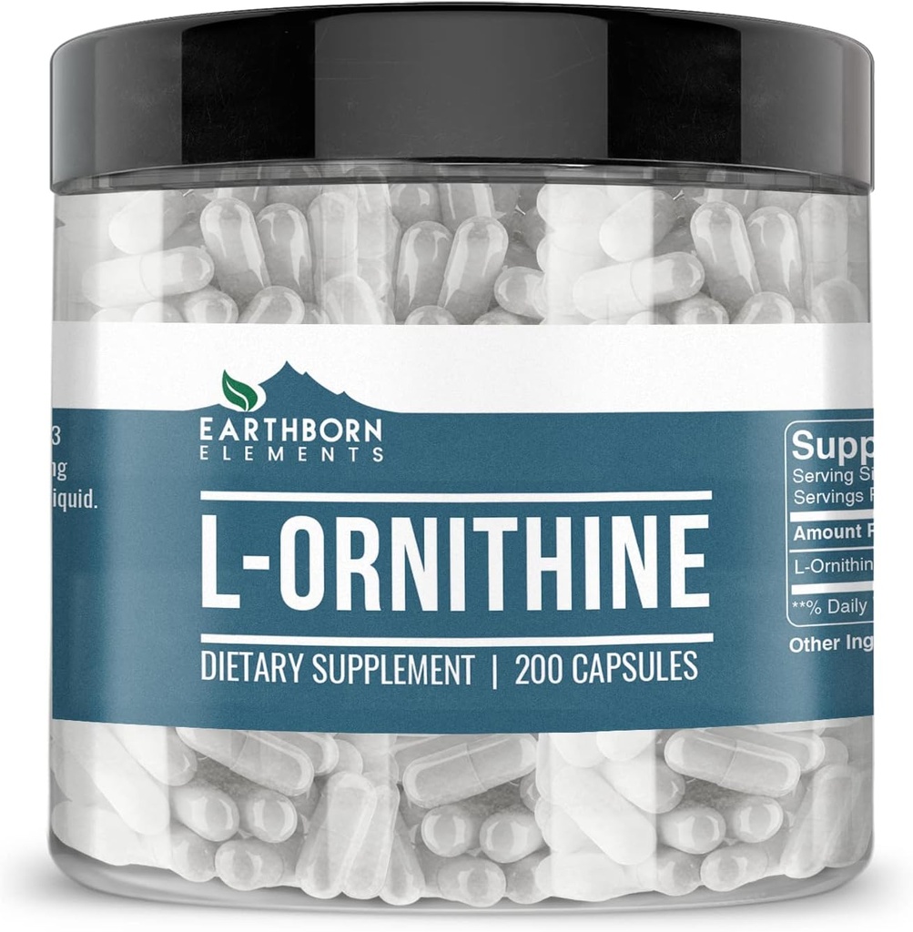 Earthborn Elements (200 Capsules L-Ornithine HCl, Amino Acid, Protein Synthesis