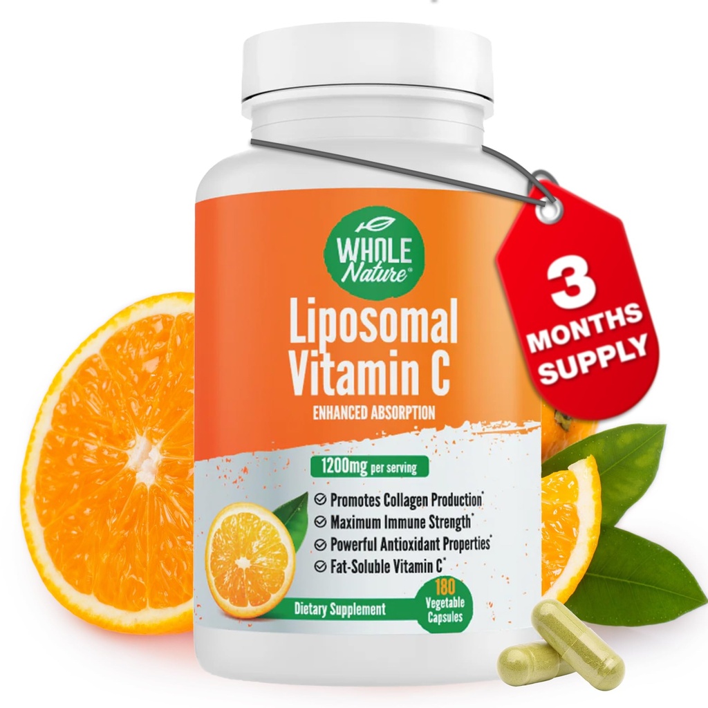 Liposomal Vitamina C Suplemento Píldoras 1200 mg - Absorción alta 180 Cápsulas Veganas Grasa Soluble VIT C, Maximum Strength Immune System and Collagen Booster, Sunflower Lecithin
