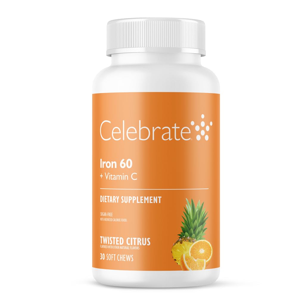 Celebrar vitaminas Suplemento de hierro con vitamina C de 60 mg de hierro – Citrus Chewables para pacientes carátricos, Bypass gástrico &amp; Sleeve Gastrectomy Apoyo 30 Tablas para cirugía post-cirugía