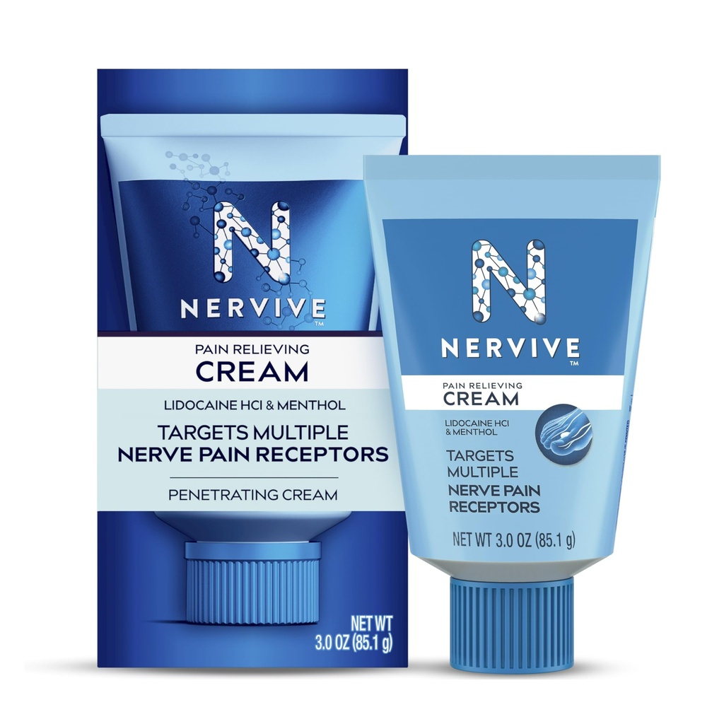 Nervive Pain Relieving Cream, Nervive Pain Relief, Max Strength Formula, Lidocaine Cream, Lidocaine Topical, Foot Pain, Leg Pain, Hand Pain Non-Greasy, 3.0z