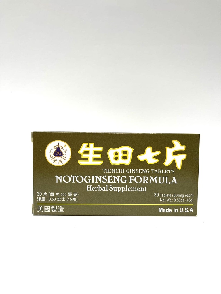 Lao Wei Notoginseng Fórmula - Tienchi Ginseng Tablets Herbal Supplement Ayudas for Promote Circulation " The Body's General Well Being 500mg 30 Tablets Made in USA