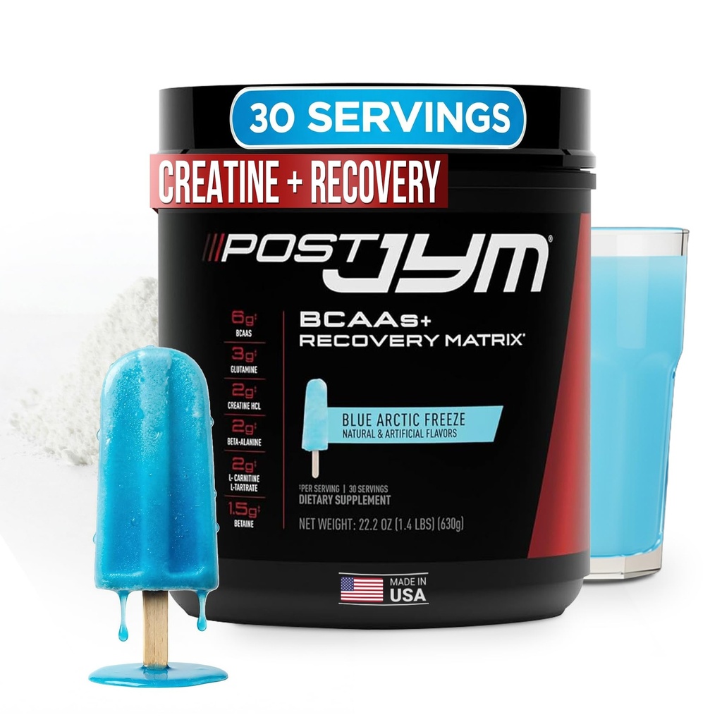 JYM Supplement Science Post JYM Active Matrix Blue Artic Freeze Amino Recovery Powder Pure Creatine HCL, BCAA's, Glutamine, Carnitine, Betaine, Taurine for Strength, Repair, Performance 30 Servings