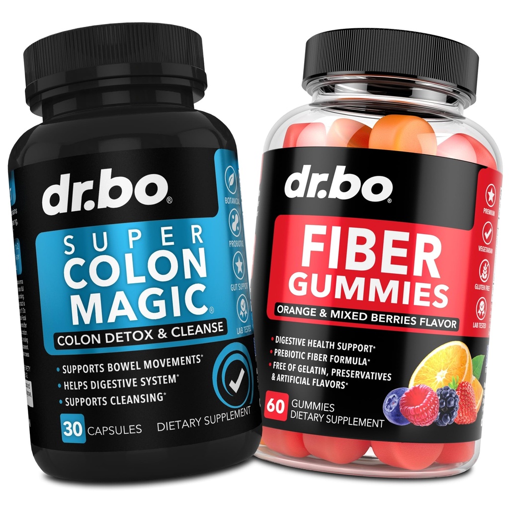 DR. BO Fiber Gummies & Colon Cleanse Suplementos - Tasty Gummy Prebiotic Fiber Supplement - Super Colon Magic Bowel Movement Apoyo para la limpieza Gut & Stomach