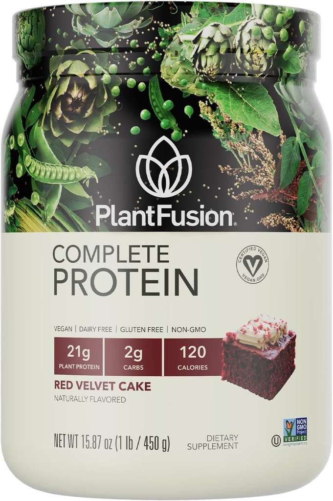PlantFusion Complete Vegan Protein Powder - Planta Basada Polvo Proteína Con BCAAs, Enzimas Digestivos y Pea Protein - Keto, Gluten Libre, Soy Libre, No Aire Libre, No Azúcar, No GMO - Velvet Rojo 1 lb