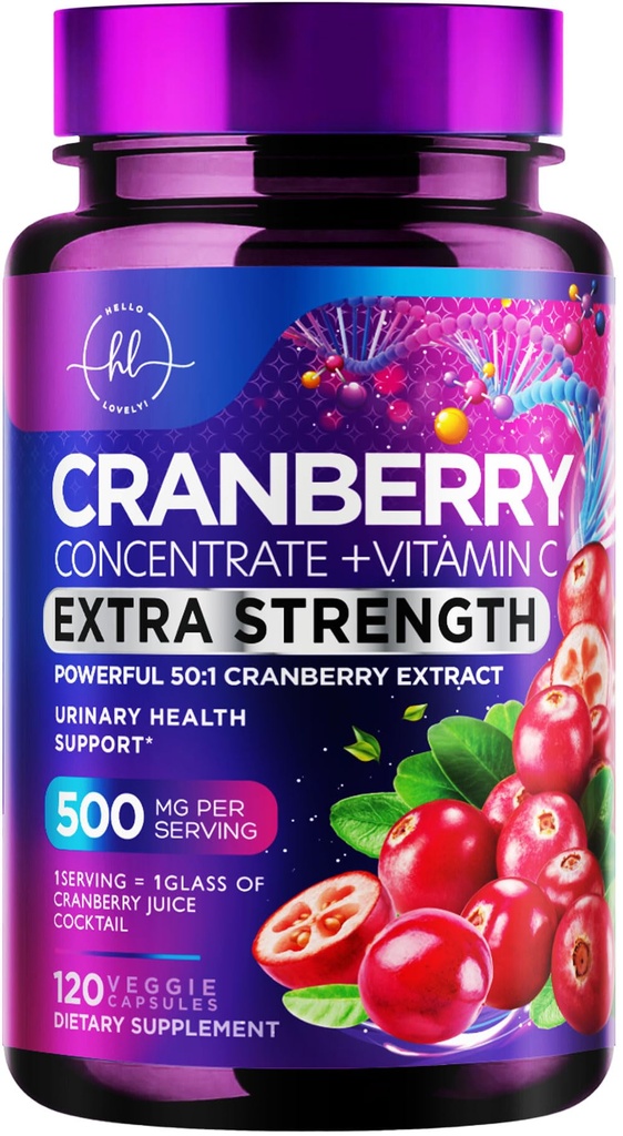 Suplemento de arándano 25.000 mg Fórmula + Vitamina C – Apoyo a la salud de la huerta urinaria para hombres y mujeres, 50:1 Píldoras de extracto de arándano de frutas enteras para mujeres, sin azúcar, sin gluten, sin gluten - 120 cápsulas