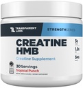 Laboratorios transparentes Creatina HMB - Polvo de Monohidratos de Creatina con HMB para el crecimiento muscular, aumento de fuerza, potencia de energía mejorada, y mejor rendimiento deportivo - 30 servidumbres, Punch tropical