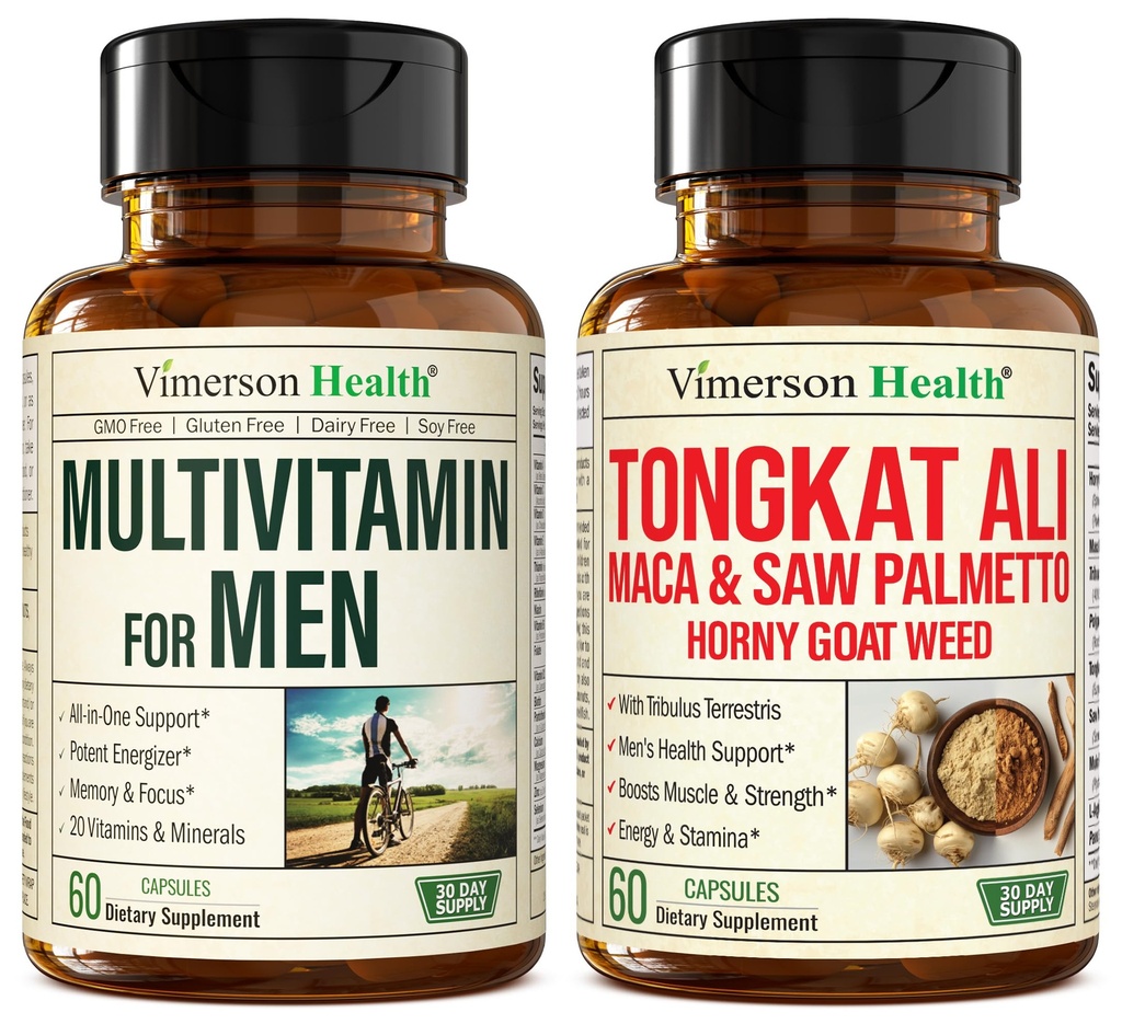 Vimerson Health Multivitamin for Men ' Tongkat Ali for Men with Horny Goat Weed, Maca Root Powder, Tribulus Terrestris, Saw Palmetto Extract