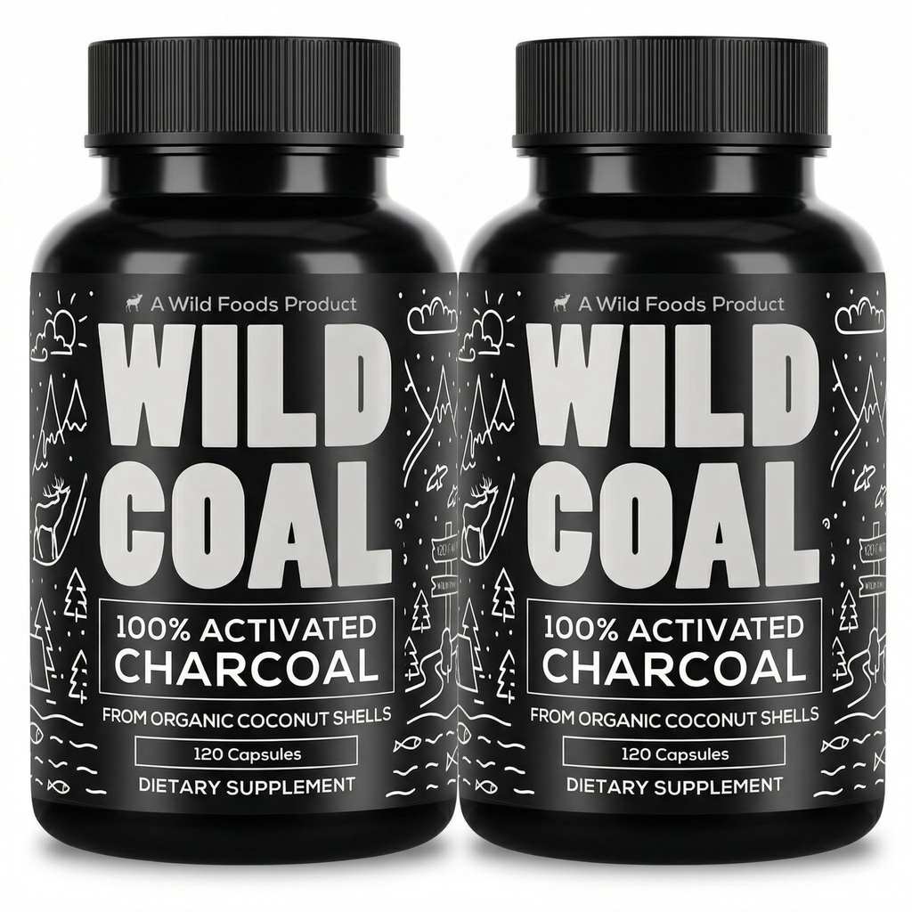 Alimentos silvestres Cápsulas de carbón activados ← Cápsulas de coco 100% orgánicas Tablas activas para Alivio de Bloating Silencio Lab Tested " Píldoras de desintoxicación no transgénicas EE.UU. (Dos botellas - 120 cápsulas)
