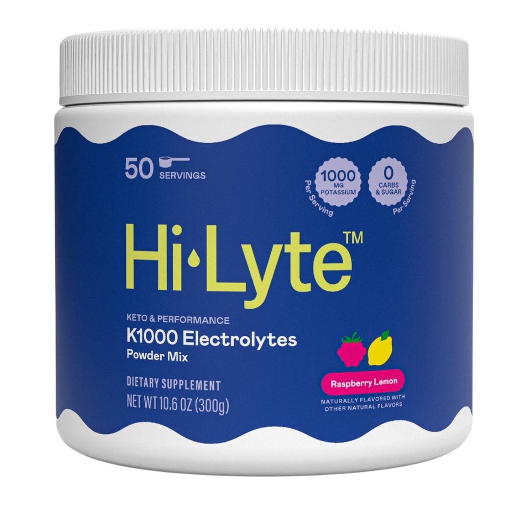 Hi-Lyte Keto K1000 Electrolyte Powder ← Raspberry Lemon ¦ Hydration Suplemento Bebida Mix ¦ Boost Energy &amp; Beat Leg Cramps ← No Sugar, No Maltodextrin ← 50 Servings