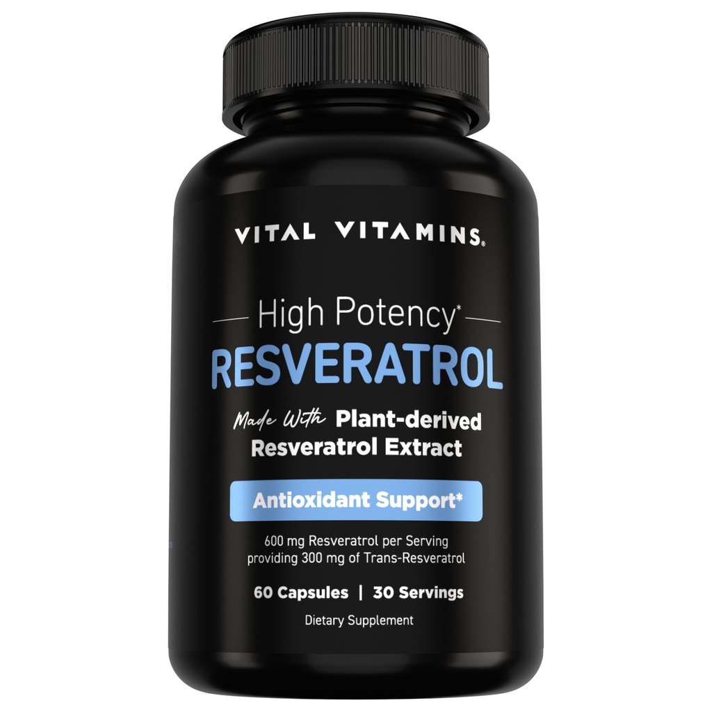 Suplemento de Resveratrol Vital Vitaminas - Soporte Antioxidante, Longevidad Celular, Función Cognitiva - 60 cápsulas