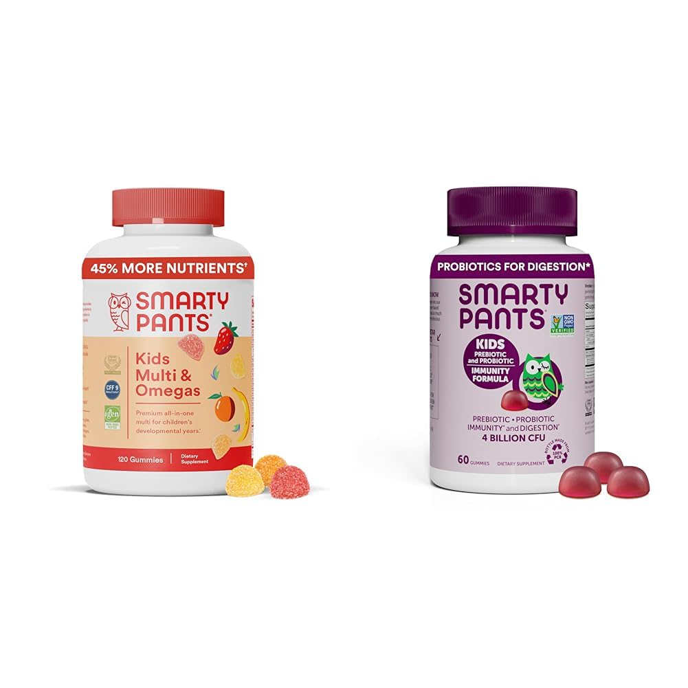 SmartyPants Kids Multivitamin Gummies and Probiotic Immunity Bundle: Omega 3 Fish Oil (EPA/DHA), Vitamina D3, C, Vitamina B12, B6, Digestive &amp; Immune Support Supplement (30 Day Supply)