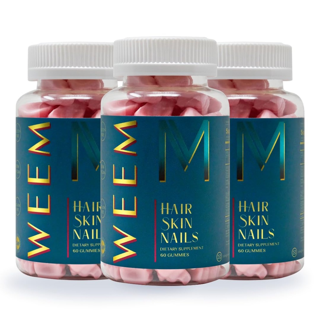 WeEM Hair Skin and Nails Gummies - Supports Healthy Hair - Vegan biotin Vitamins for Women &amp; Men Supports Faster Hair Growth, Stronger Nails, Healthy Skin, Extra Strength (3)