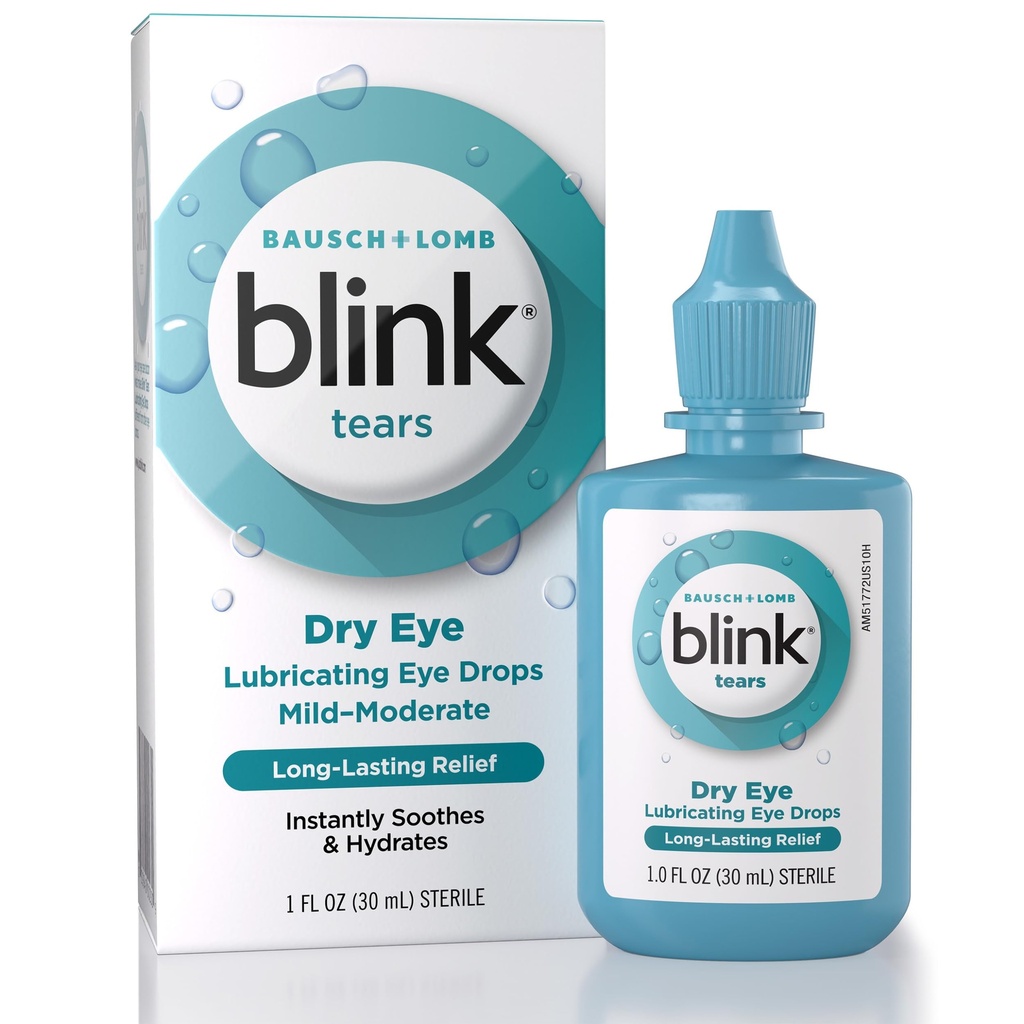 BLINK Tears Lubricating Eye Drops, Moisturizing " Soothing for Mild to Moderate Dry Eyes, with Hyaluronate, Reduces Discomfort, Long-Lasting Hydration, Soothes & Moisturizes, 1 Fl Oz