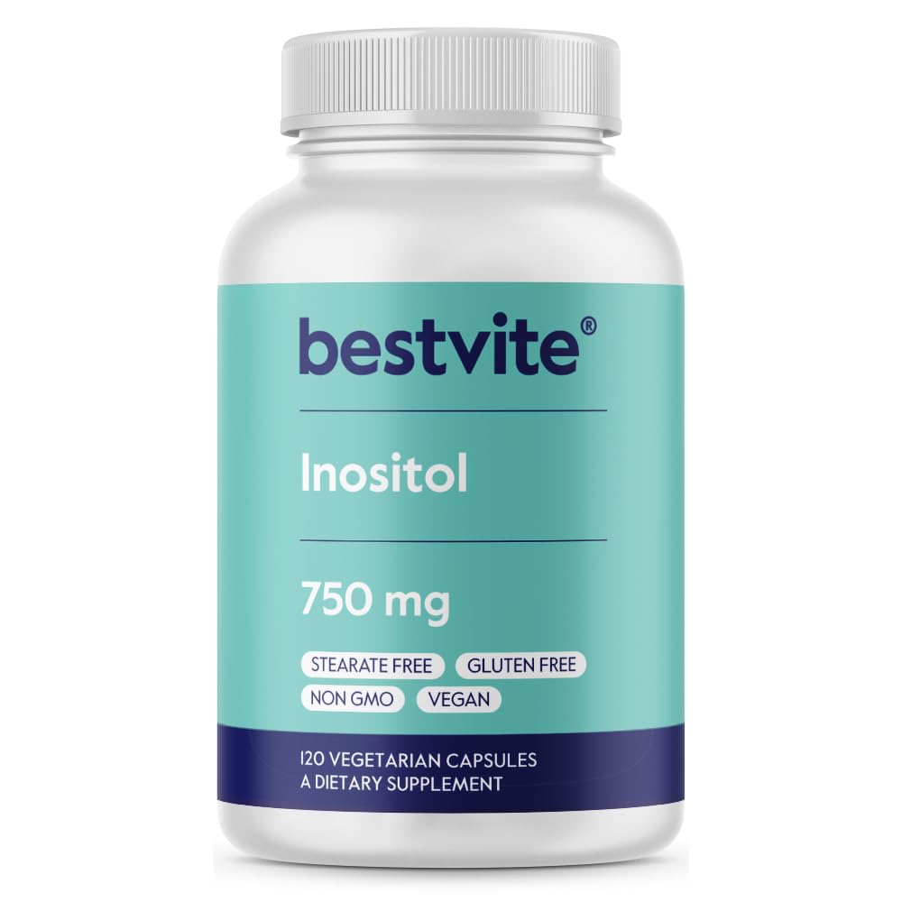 BESTVITE Inositol 750 mg como Myo Inositol (120 cápsulas vegetarianas) - No Stearates - Vegan - No GMO - Gluten Free