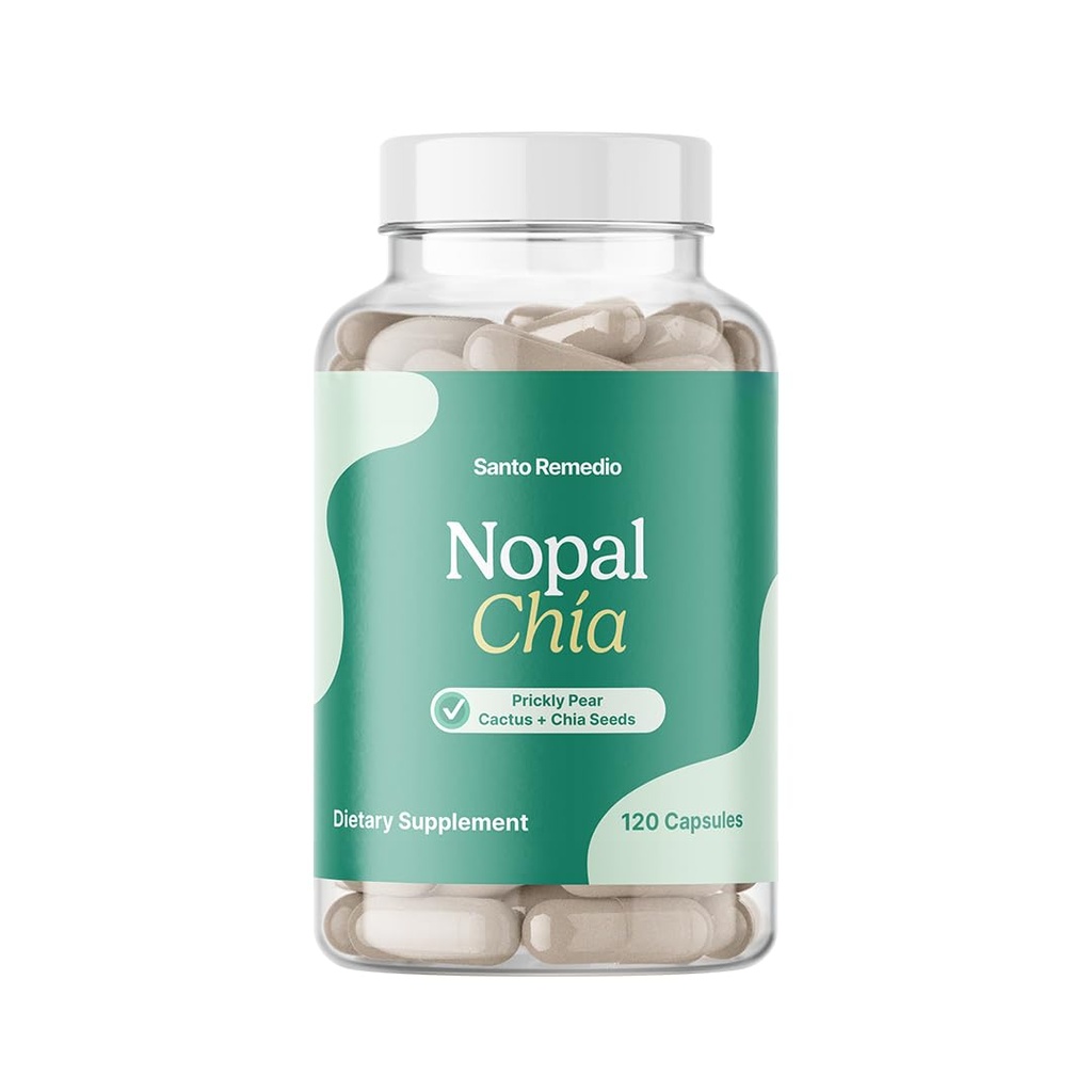 Santo Remedio Nopal Chia, Prickly Pear Cactus y Chia Powder Suplemento dietético, Ingredientes clínicamente Probados, Gluten Libre, No GMO, No Añadido Sugar, 120 Capsules, 60 Servidores Por Container