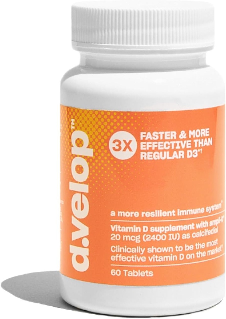 d.Velop Vitamina D Suplementos 2400 UI, 20 mcg – High Potency Vitamin D3 para Immune Support, Bone & Heart Health – 3X Faster &amp; More Effective - Clinically Tested - Vitamina D Pills, 60 Cuenta