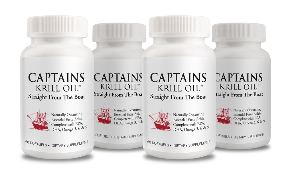 Capitáns Puro Aceite de Krill Antártico Softgels TENGA 3 EPA, DHA con Astaxanthin & Phospholipids sometida No Additives or Chemicals TEN 1000mg per Serving, 60 Capsules, 4-Pack