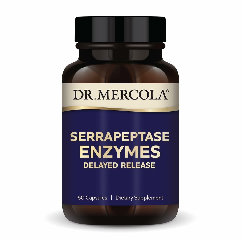 Dr. Mercola Serrapeptase Enzymes - Asistencia Función Celular Saludable - Lanzamiento retrasado - No GMO, libre de gluten &amp; libre de soja - 60 cápsulas