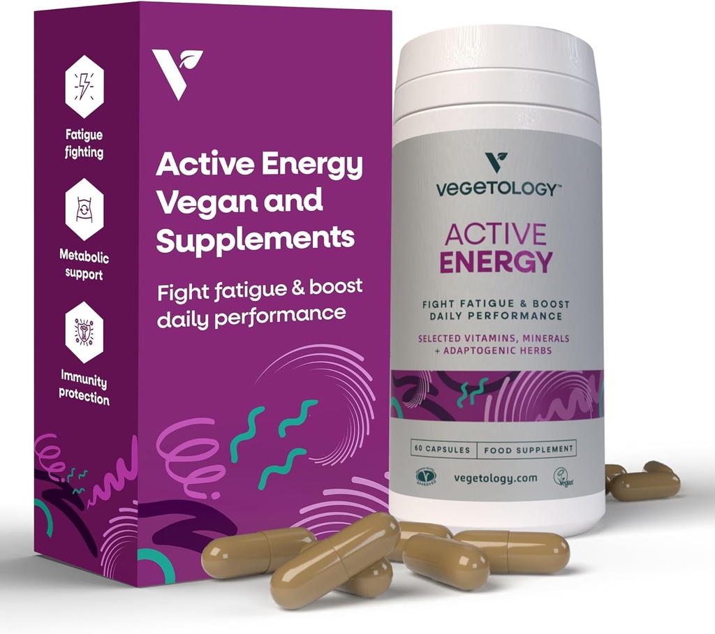 Suplementos activos de energía – Fatigue-Fighting C & B Suplementos de vitaminas – Suplemento de vitaminas w/Folate, Hierbas adaptógenas de hierro – cápsulas multivitamínicas libres de cafeína (60 Condes)